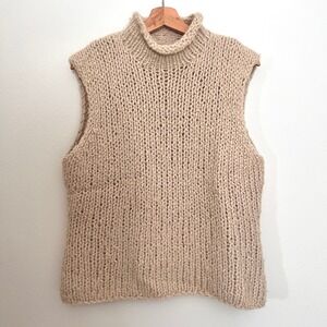 Brooks Brothers Handknit Wool Sweater Vest Tan Old Money Mock Neck Chunky Large